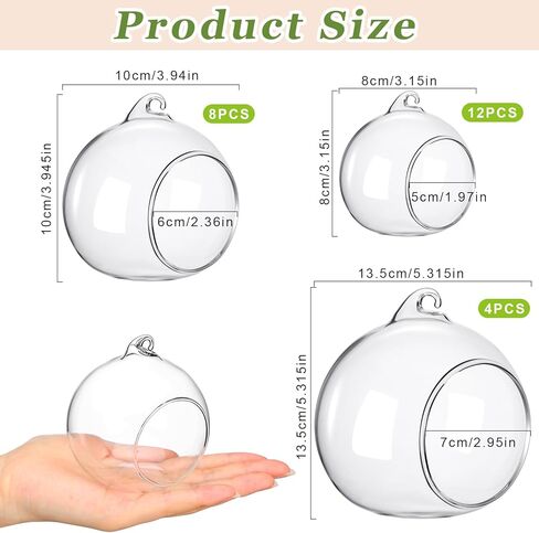 24 Pcs 5.3'' 3.9'' 3.15'' Hanging Glass Tealights Candle Holder Large Globes Fillable Plant Clear Terrarium Orbs Air Plants Holder with Fishing Line Wedding Centerpiece Tree Decor in Saudi Arabia