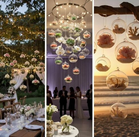 24 Pcs 5.3'' 3.9'' 3.15'' Hanging Glass Tealights Candle Holder Large Globes Fillable Plant Clear Terrarium Orbs Air Plants Holder with Fishing Line Wedding Centerpiece Tree Decor in Saudi Arabia