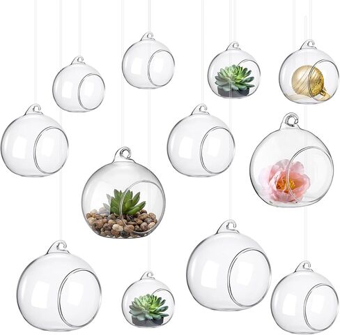 24 Pcs 5.3'' 3.9'' 3.15'' Hanging Glass Tealights Candle Holder Large Globes Fillable Plant Clear Terrarium Orbs Air Plants Holder with Fishing Line Wedding Centerpiece Tree Decor in Saudi Arabia