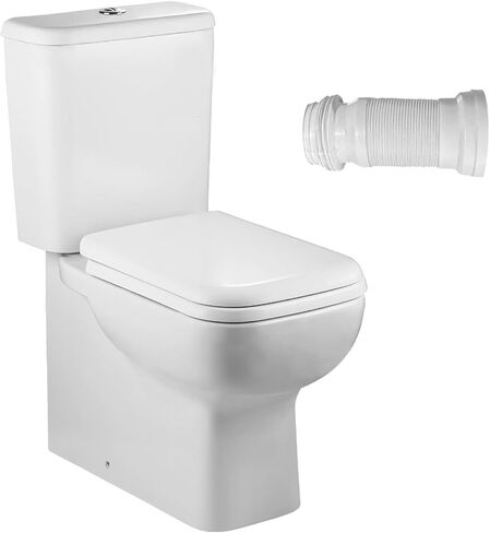 مرحاض WinZo WZ5813 بتصميم مربع مكون من قطعتين مع تدفق مزدوج 1.1/1.6 GPF P Trap جدار التفريغ للحمام، أبيض in Kuwait
