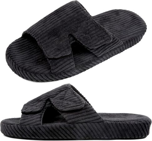 House Slippers with Corduroy Insole Low Arch Support Indoor Slides with Adjustable Upper and Rubber Sole in Saudi Arabia
