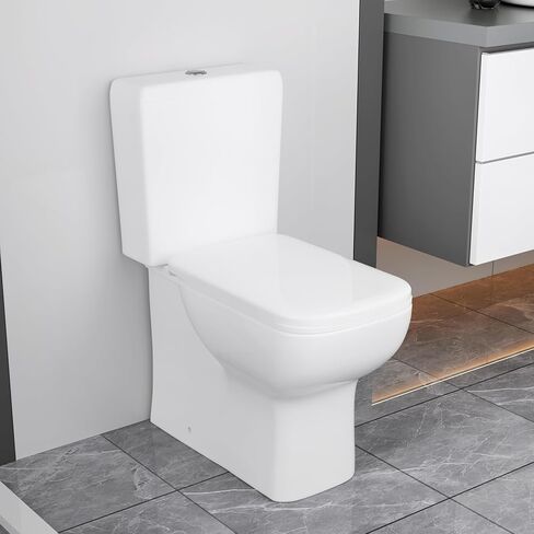 مرحاض WinZo WZ5813 بتصميم مربع مكون من قطعتين مع تدفق مزدوج 1.1/1.6 GPF P Trap جدار التفريغ للحمام، أبيض in Kuwait