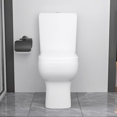 مرحاض WinZo WZ5813 بتصميم مربع مكون من قطعتين مع تدفق مزدوج 1.1/1.6 GPF P Trap جدار التفريغ للحمام، أبيض in Kuwait