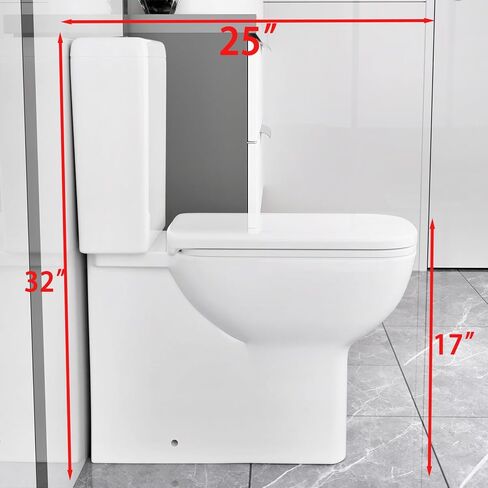 مرحاض WinZo WZ5813 بتصميم مربع مكون من قطعتين مع تدفق مزدوج 1.1/1.6 GPF P Trap جدار التفريغ للحمام، أبيض in Kuwait