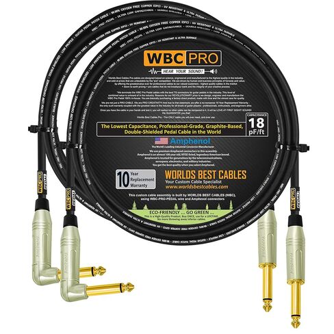 وحدتان - 5 أقدام - دواسة WBC-PRO - 22 AWG - غطاء منخفض (18pF/قدم) - درجة احترافية - تعتمد على الجرافيت - دواسة مزدوجة الحماية، وتأثيرات، ورقعة، وكابل أداة، ومقابس TS ذهبية مستقيمة بزاوية ومستقيمة من سلسلة أمفينول M in Kuwait