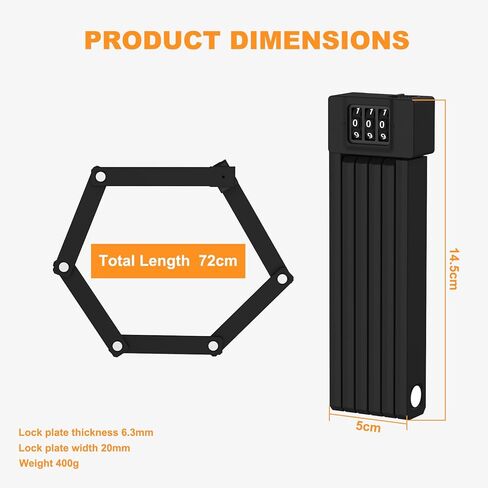 Diyife Mini Folding Bike Lock, [2.36ft/72cm] 3-Digit Combination Bicycle Lock, 360° Rotation Waterproof Anti-Theft Alloy Steel Foldable Lock with Bracket for Ebike Scooter Motorcycle in Kuwait