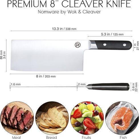 8" Vegetable Cleaver, 59 Rockwell Hardness, 9cr Stainless Steel, Chacate Preto Wood Handle in Kuwait