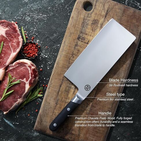 8" Vegetable Cleaver, 59 Rockwell Hardness, 9cr Stainless Steel, Chacate Preto Wood Handle in Kuwait