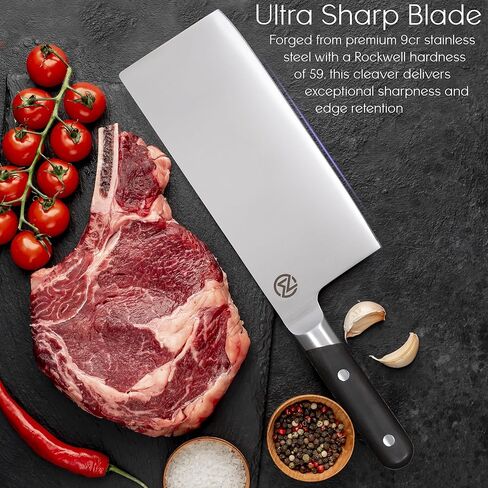 8" Vegetable Cleaver, 59 Rockwell Hardness, 9cr Stainless Steel, Chacate Preto Wood Handle in Kuwait