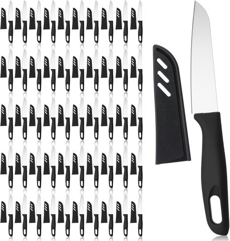 50 Pcs Paring Knives with Cover 7.5 Inch Sharp Stainless Steel Knife with Ergonomic Plastic Handle and Blade Cover for Fruit Vegetable Kitchen, Black in Kuwait
