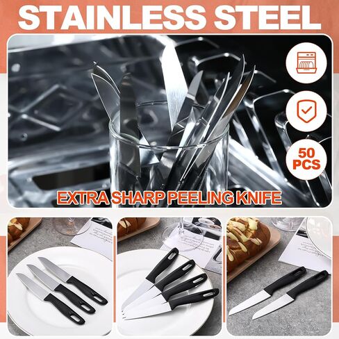 50 Pcs Paring Knives with Cover 7.5 Inch Sharp Stainless Steel Knife with Ergonomic Plastic Handle and Blade Cover for Fruit Vegetable Kitchen, Black in Kuwait