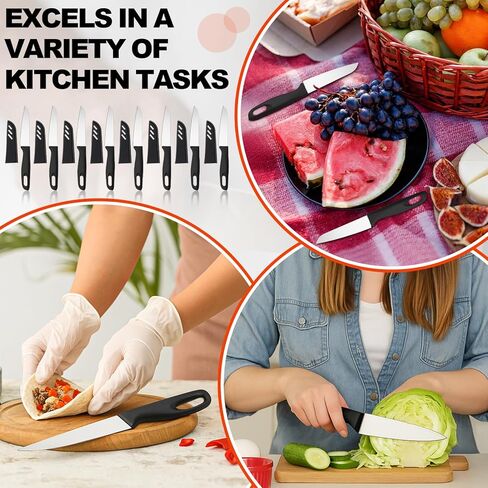 50 Pcs Paring Knives with Cover 7.5 Inch Sharp Stainless Steel Knife with Ergonomic Plastic Handle and Blade Cover for Fruit Vegetable Kitchen, Black in Kuwait