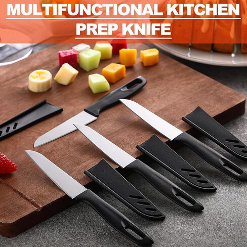 50 Pcs Paring Knives with Cover 7.5 Inch Sharp Stainless Steel Knife with Ergonomic Plastic Handle and Blade Cover for Fruit Vegetable Kitchen, Black in Kuwait