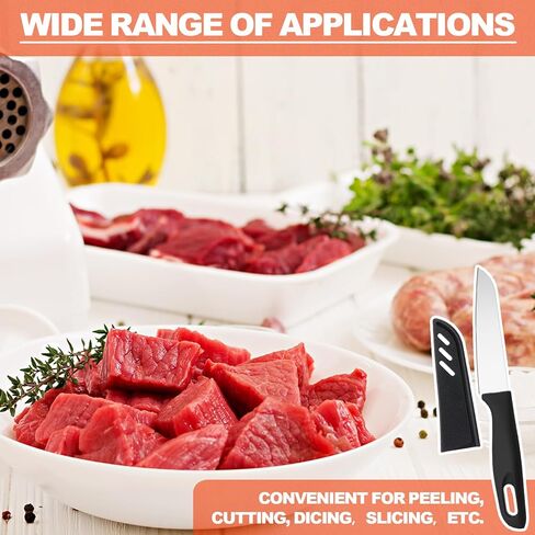 50 Pcs Paring Knives with Cover 7.5 Inch Sharp Stainless Steel Knife with Ergonomic Plastic Handle and Blade Cover for Fruit Vegetable Kitchen, Black in Kuwait