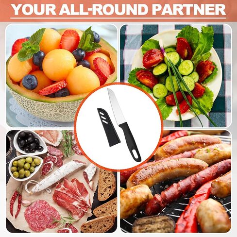 50 Pcs Paring Knives with Cover 7.5 Inch Sharp Stainless Steel Knife with Ergonomic Plastic Handle and Blade Cover for Fruit Vegetable Kitchen, Black in Kuwait