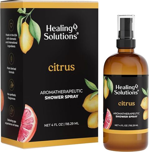 Healing Solutions Aromatherapy Shower Spray, Citrus, 4oz, Therapeutic Grade Essential Oils, Made in the USA, At Home Spa Experience in Kuwait