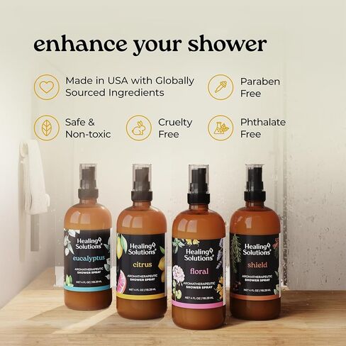 Healing Solutions Aromatherapy Shower Spray, Citrus, 4oz, Therapeutic Grade Essential Oils, Made in the USA, At Home Spa Experience in Kuwait