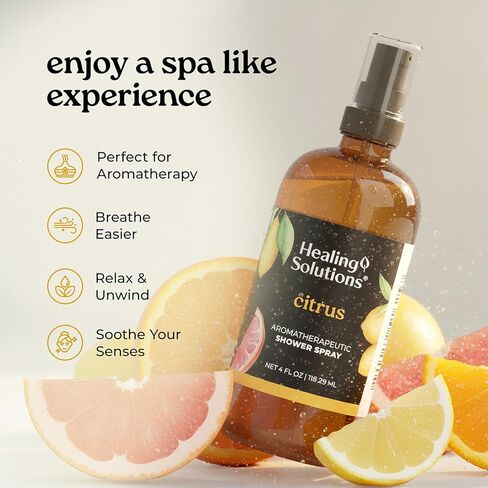Healing Solutions Aromatherapy Shower Spray, Citrus, 4oz, Therapeutic Grade Essential Oils, Made in the USA, At Home Spa Experience in Kuwait