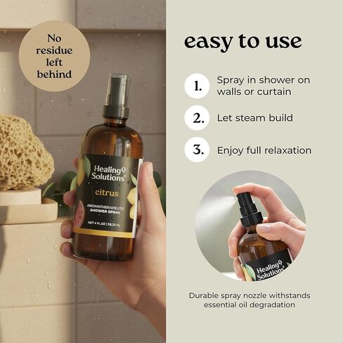 Healing Solutions Aromatherapy Shower Spray, Citrus, 4oz, Therapeutic Grade Essential Oils, Made in the USA, At Home Spa Experience in Kuwait