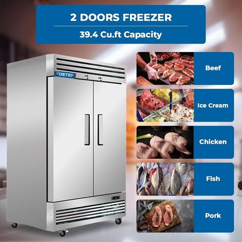 FOSTER 54" Commercial Freezer Stainless Steel Reach-In 2-Door 39.4 Cu.ft Dixell Temp Control -8° to 0° for Commercial Kitchen, Restaurant, Bar - 955W 115V in Kuwait
