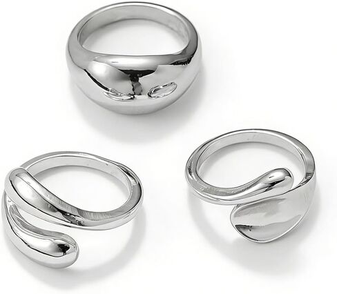 Rings for Women Chunky Rings Set Adjustable Thick Dome Statement Ring Wide Thin Stacking Ring for Women Chunky Jewelry in Saudi Arabia