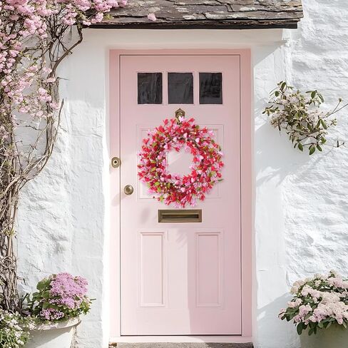 Bibelot Valentine's Day Wreath, 2 Pack 12 Inch Valentines Day Wreaths for Front Door, Romantic Pink & Red Heart Berry Forsythia Flowers for Wedding Anniversary Holiday Decorations in Saudi Arabia