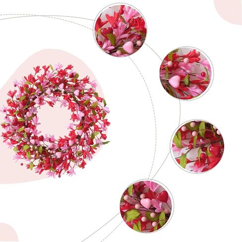 Bibelot Valentine's Day Wreath, 2 Pack 12 Inch Valentines Day Wreaths for Front Door, Romantic Pink & Red Heart Berry Forsythia Flowers for Wedding Anniversary Holiday Decorations in Saudi Arabia