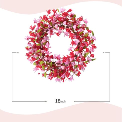 Bibelot Valentine's Day Wreath, 2 Pack 12 Inch Valentines Day Wreaths for Front Door, Romantic Pink & Red Heart Berry Forsythia Flowers for Wedding Anniversary Holiday Decorations in Saudi Arabia