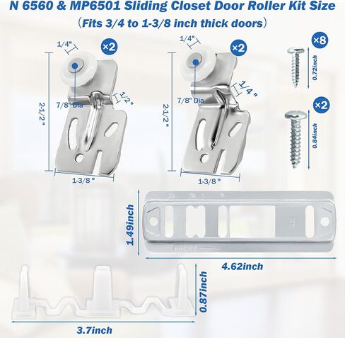 10 PCS Sliding Closet Door Roller Kit Including MP6501 Closet Door Roller and N 6560 Sliding Closet Door Floor Guide Compatible with Prime-Line,Fits 3/4" to 1-3/8" Doors (10 PCS) in Kuwait