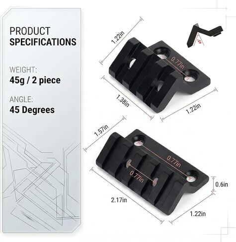 Gotical Standard M-LOK 45 Degree Offset Accessories Weaver Mount 5 Slots Offset Accessories in Saudi Arabia