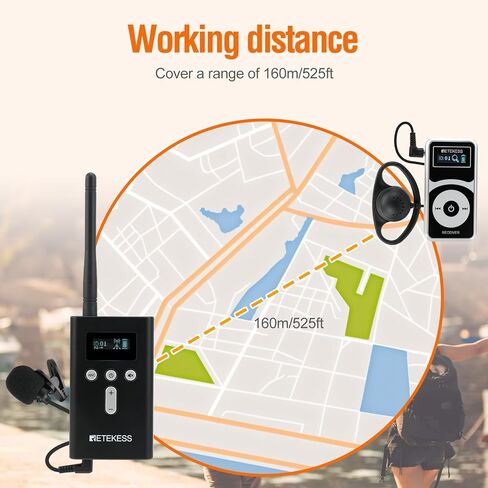 Retekess T130P Factory Tour Guide System,Upgraded Noise Reduction,Church Translation System,Tour Guide Headsets for Plant,School (2 Transmitter 30 Receivers 30 Headphones) in Kuwait