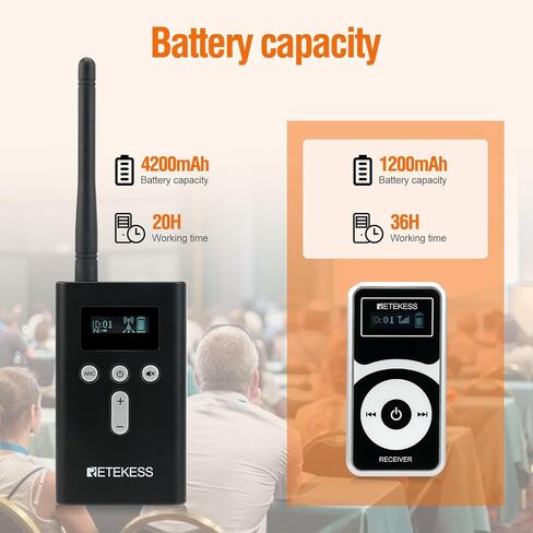 Retekess T130P Factory Tour Guide System,Upgraded Noise Reduction,Church Translation System,Tour Guide Headsets for Plant,School (2 Transmitter 30 Receivers 30 Headphones) in Kuwait
