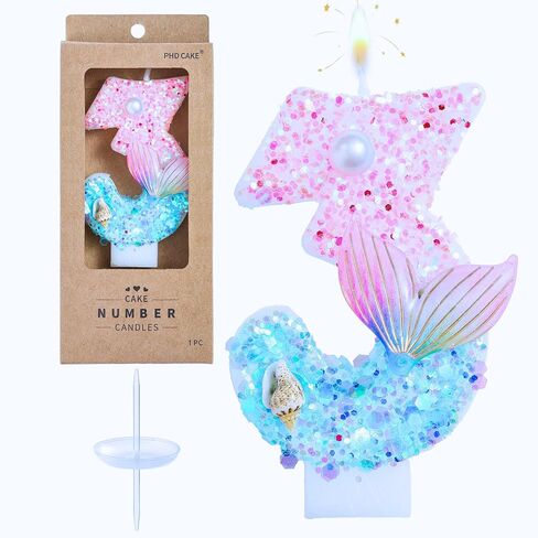 PHD CAKE 2.76 Inch Number 5 Pink Blue Mermaid Birthday Candles, Mermaid Themed Number Candles, Cake Number Candles, Party Celebration in Saudi Arabia