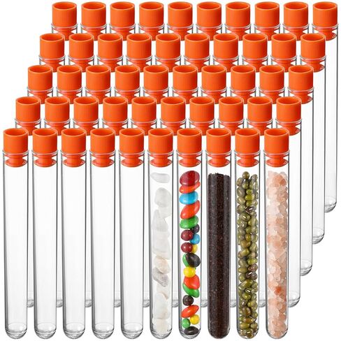 50 Pake 8 ml Clear Test Tubes with Caps 12x100mm Plastic Vials Test Tubes for Scientific Experiments Halloween Christmas Scientific Themed Birthday Party Supplies Candy Storage (Orange) in Saudi Arabia