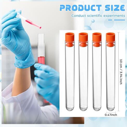 50 Pake 8 ml Clear Test Tubes with Caps 12x100mm Plastic Vials Test Tubes for Scientific Experiments Halloween Christmas Scientific Themed Birthday Party Supplies Candy Storage (Orange) in Saudi Arabia