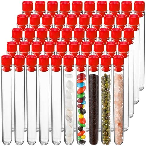 50 Pake 8 ml Clear Test Tubes with Caps 12x100mm Plastic Vials Test Tubes for Scientific Experiments Halloween Christmas Scientific Themed Birthday Party Supplies Candy Storage (Orange) in Kuwait