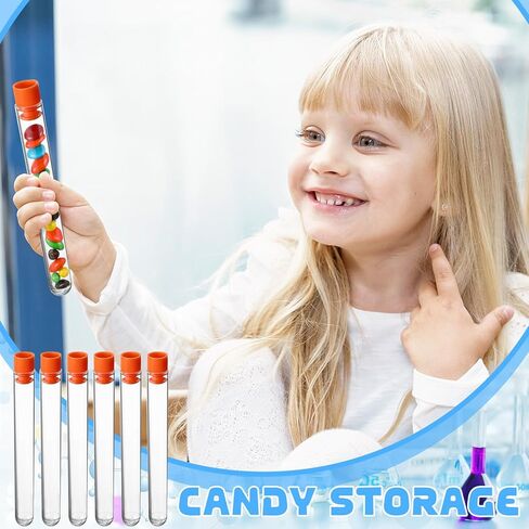 50 Pake 8 ml Clear Test Tubes with Caps 12x100mm Plastic Vials Test Tubes for Scientific Experiments Halloween Christmas Scientific Themed Birthday Party Supplies Candy Storage (Orange) in Saudi Arabia