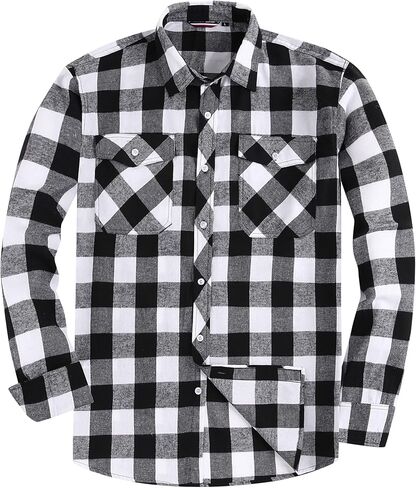 Mens Flannel Shirts Button Down Casual Shirts Long Sleeve Plaid Shirts with Chest Pocket in Saudi Arabia