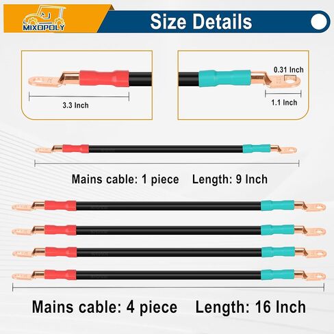 مجموعة كابل بطارية عربة الجولف ذات 4 قياسات بديلة لـ Yamaha G22 48V، G2 G8 G9 36V طقم أسلاك بطارية AC/DC من النحاس النقي (مجموعة من 5 قطع) in Kuwait