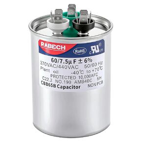 60/7.5uF 60+7.5MFD AC Capacitor 60 7.5 uF MFD 60/7.5MFD 370V or 440V CBB65B Round Dual Run Start A/C Capacitors ±6% 370V/440VAC for Air Conditioner in Kuwait