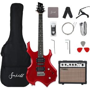Fojill Heavy Metal Cool Shape Electric Guitar Kit Set Beginner Starter Combo Package Bundle 20W Amplifier Amp Accessory Padded gig Bag,Picks, Cable,Strap,Extra Strings (FCGK-60, Pink) in Saudi Arabia