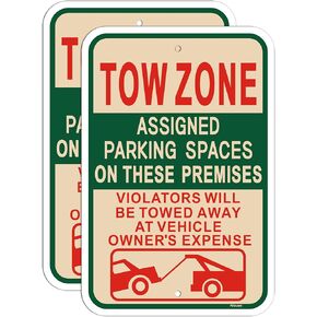 Tow Zone Assigned Parking Spaces On These Premises Violators Will Be Towed Away At Vehicle Owner's Expense Signs 18" x 12" Rust-Free Aluminum Weatherproof Easy to Install 2 Pack in Kuwait