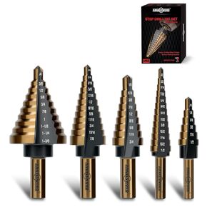رؤوس مثقاب خطوة من ANGELSWORD، مجموعة 5 قطع HSS مطلية بالتيتانيوم للبلاستيك والألومنيوم والنحاس والصفائح المعدنية in Kuwait