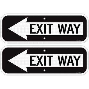 T&R (2 Pack) Exit Way Sign with Arrow, 18" x 6" Engineer Grade Reflective Sheeting, Rust Free Aluminum, Weather Resistant, Waterproof, Fade Resistant, 2 Pre-drilled Holes (Left) in Kuwait