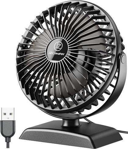 JZCreater USB مروحة مكتب، مروحة صغيرة محمولة، 3 سرعات مروحة تبريد طاولة سطح المكتب، قم بتوصيل مروحة الطاقة، دوران الرياح القوية، مروحة صغيرة شخصية هادئة للمنزل المكتبي وغرفة النوم والسفر، أسود أزرق in Kuwait