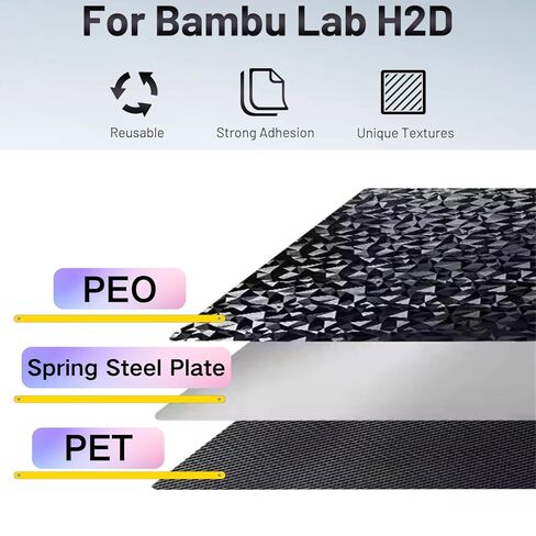 لوحة H2D، للوحة بناء Bambu H2D ناعمة لمختبرات Bambu لوحة بناء H2S H2S لوحة بناء لوحة بناء ناعمة H2S لبامبو ثنائي الجانب مطلي بالإيبوكسي رمادي منخفض، لوح فولاذي زنبركي 355 × 347 مم in Kuwait