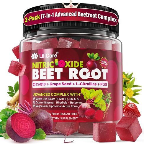Beet Root Gummies, 17-IN-1 Liposomal Beetroot Superfood with CoQ10, Grape Seed, L-Citrulline, PQQ, Methyl B12, B6, Magnesium, Ginseng, Nitric Oxide Supplements for Circulation, Energy & Immune, 2Pack in Saudi Arabia