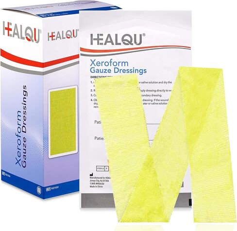 HEALQU Medical Xeroform Petrolatum Dressing 1x8-50 Count - وسادة شاش غير ملتصقة للجروح منخفضة الإفراز - رقعة شاش شبكية دقيقة معقمة لتمزقات العناية بالجروح والحروق وترقيع الجلد in Kuwait