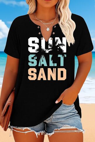 Relaxed Fit Summer Graphic T-Shirt Sun, Salt and Sand Print Beach Shirt for Vacation, Travel and Casual Wear Loose Fit in Kuwait
