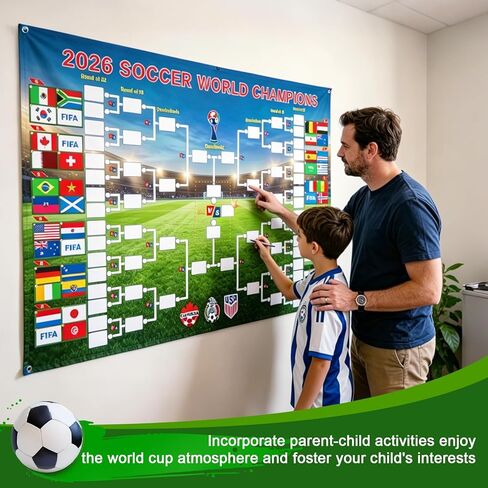 MOSA BEAR 2-Pack توقع ملصق جدول كأس العالم لكرة القدم 2026، ملصقات بيضاء DIY، 39.4 * 31.5 بوصة مخطط جداري لقوس البطولة، هدية لمحبي كرة القدم وحفلات يوم لعبة كرة القدم in Kuwait